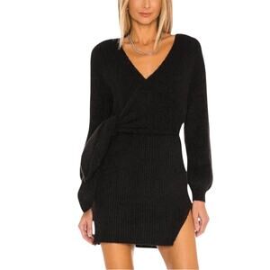 House of Harlow x revolve womens large wool sweater wrap dress black alpaca long